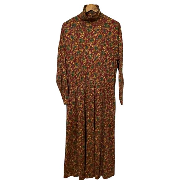 Vintage Lands End Woman's Made USA Plus Size XL Floral Turtleneck Maxi Dress - Picture 1 of 7